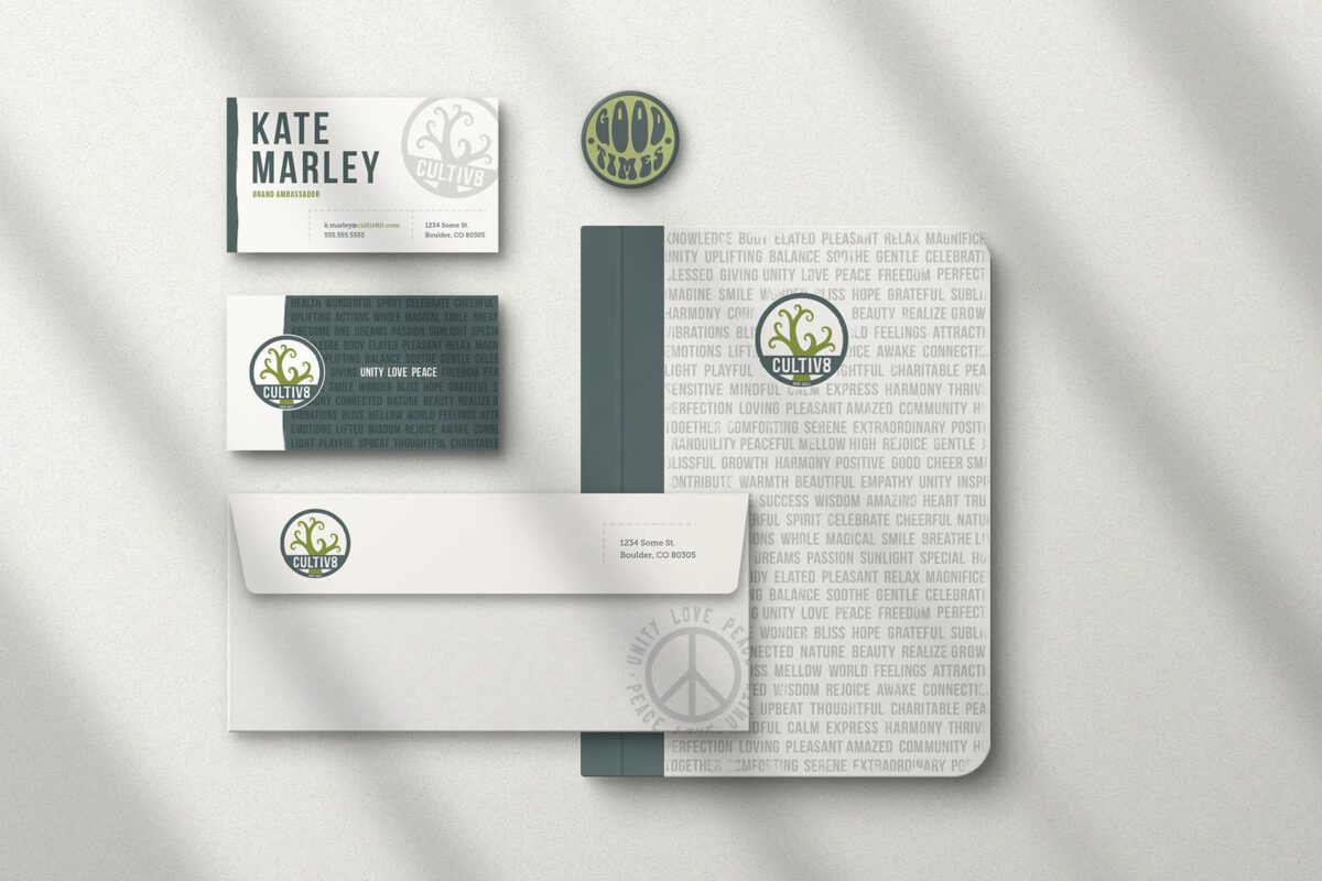 Notebook design with envelope and sticker that says