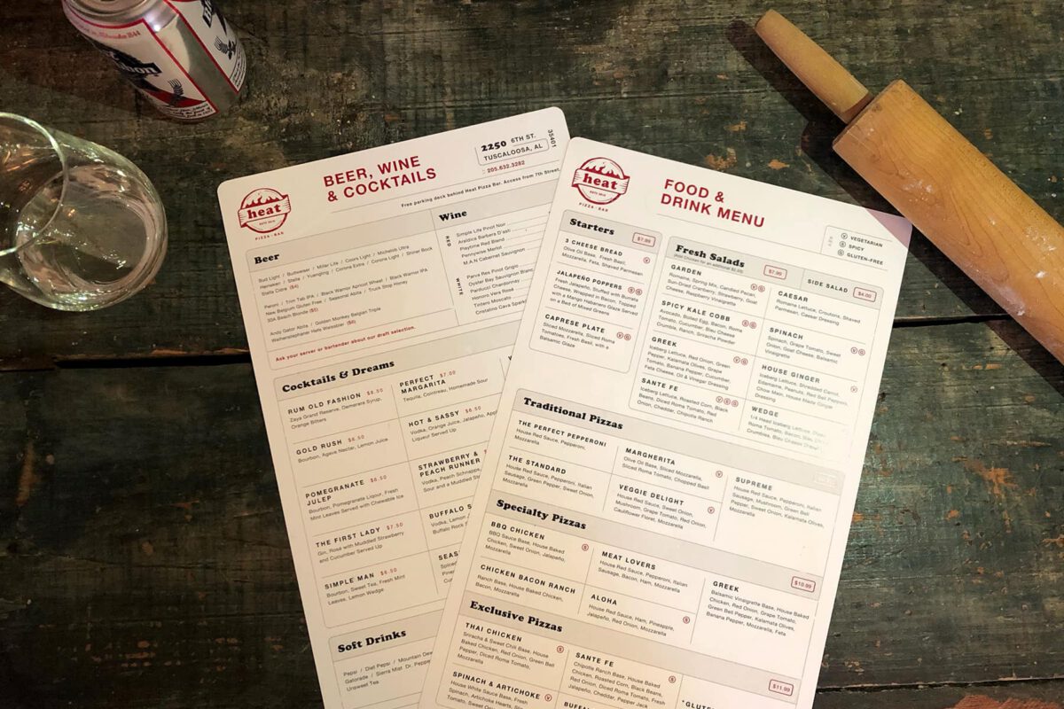 Food and drink menu layout