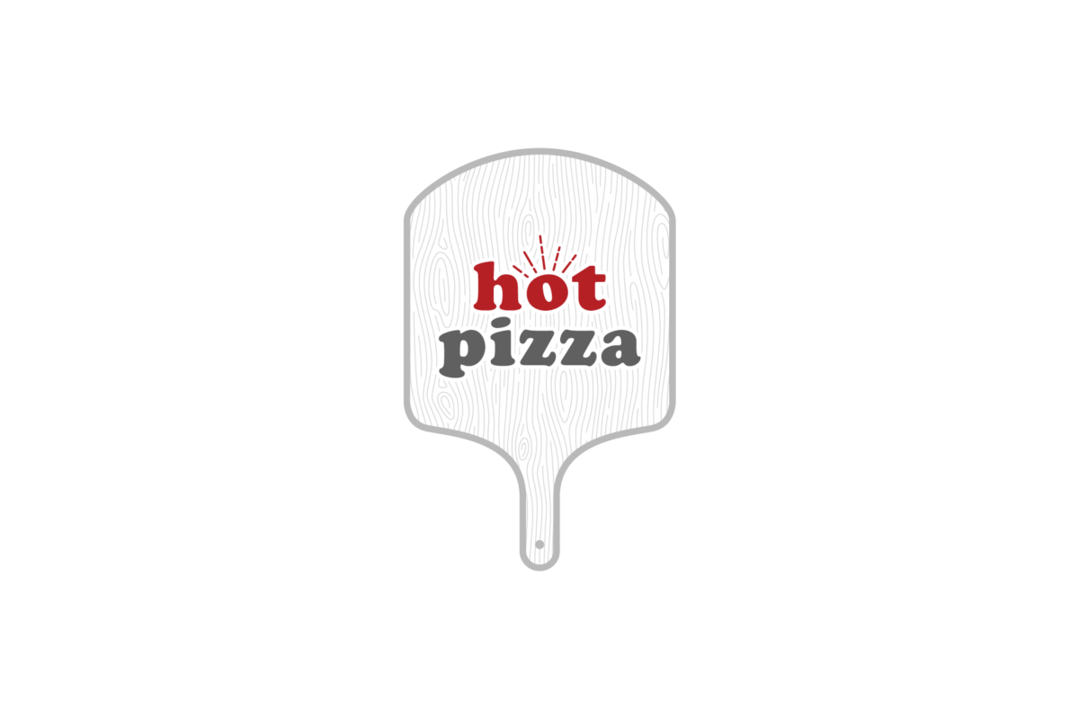 Hot pizza graphic with wood board