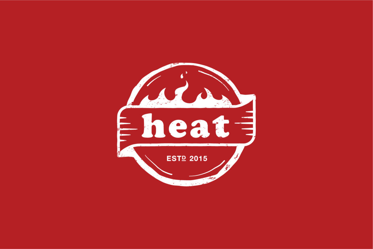 Heat logo mark, distressed on red background