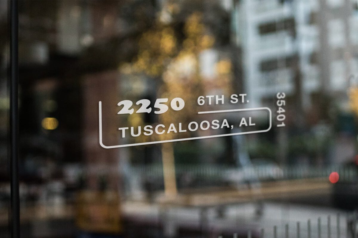 Graphic of Address printed on glass door